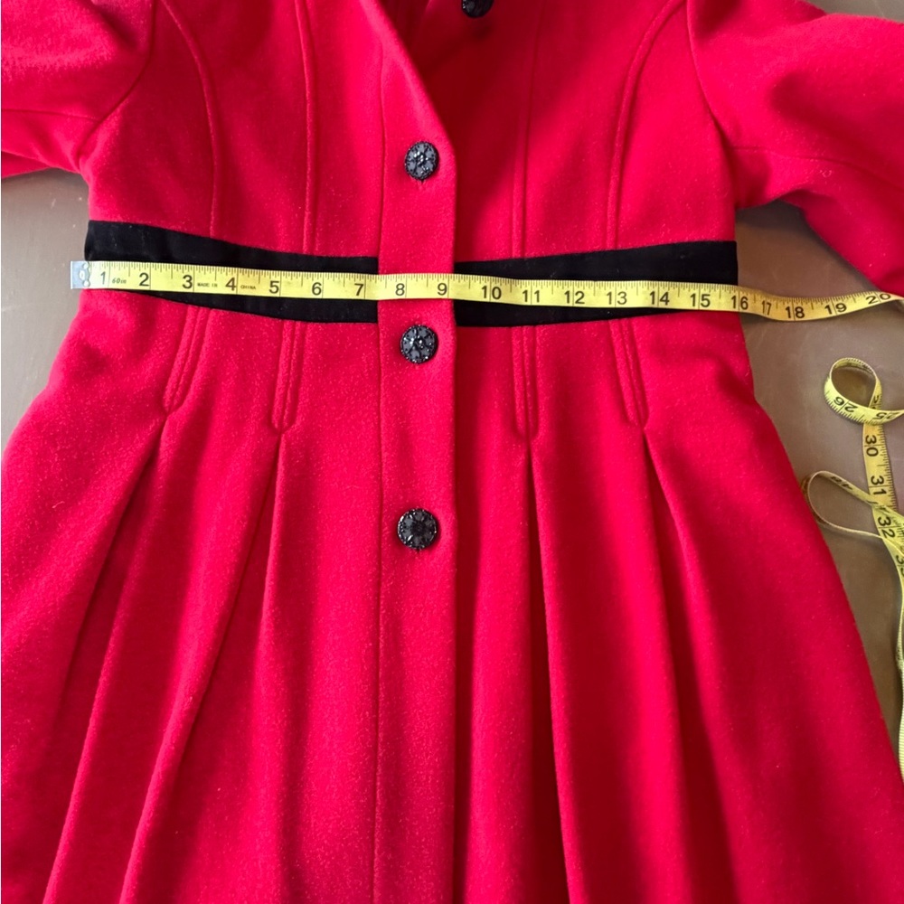 Rothschild Wool Velvet Hood Detail VTG Swing Peacoat Girls Sz 14 Scarlet Red NWT - Picture 15 of 16